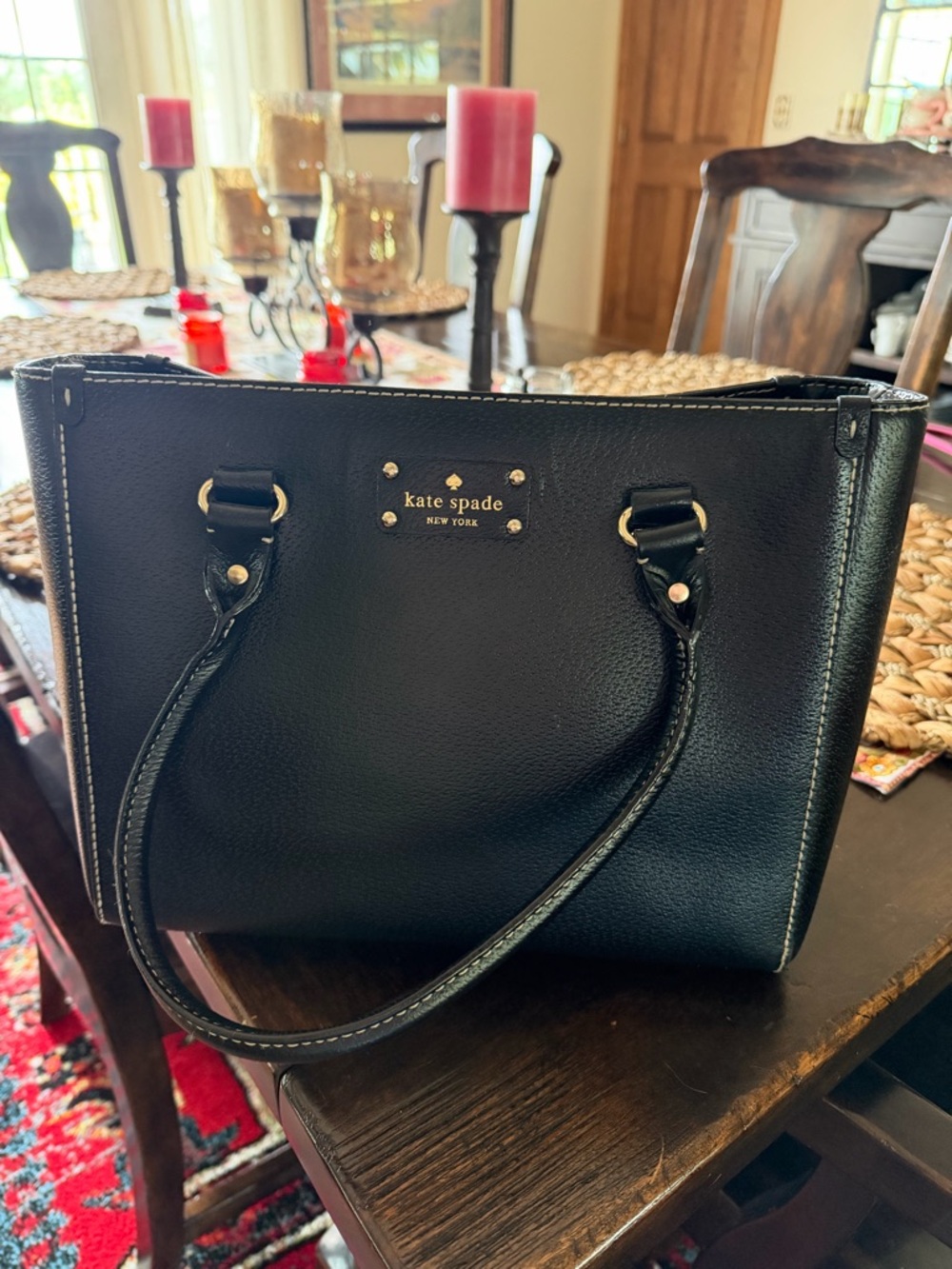 kate spade Black Leather Satchel with Gold Hardware